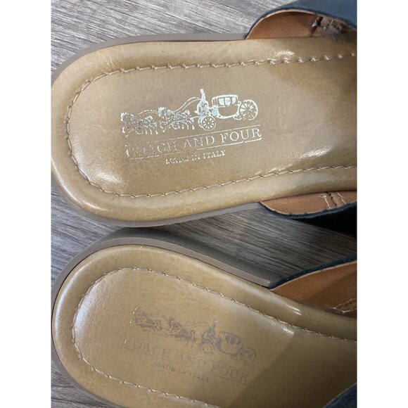 Coach & Four Women's Black Leather Sandals Size 7.5 Made in Italy Minimalist - Picture 2 of 5